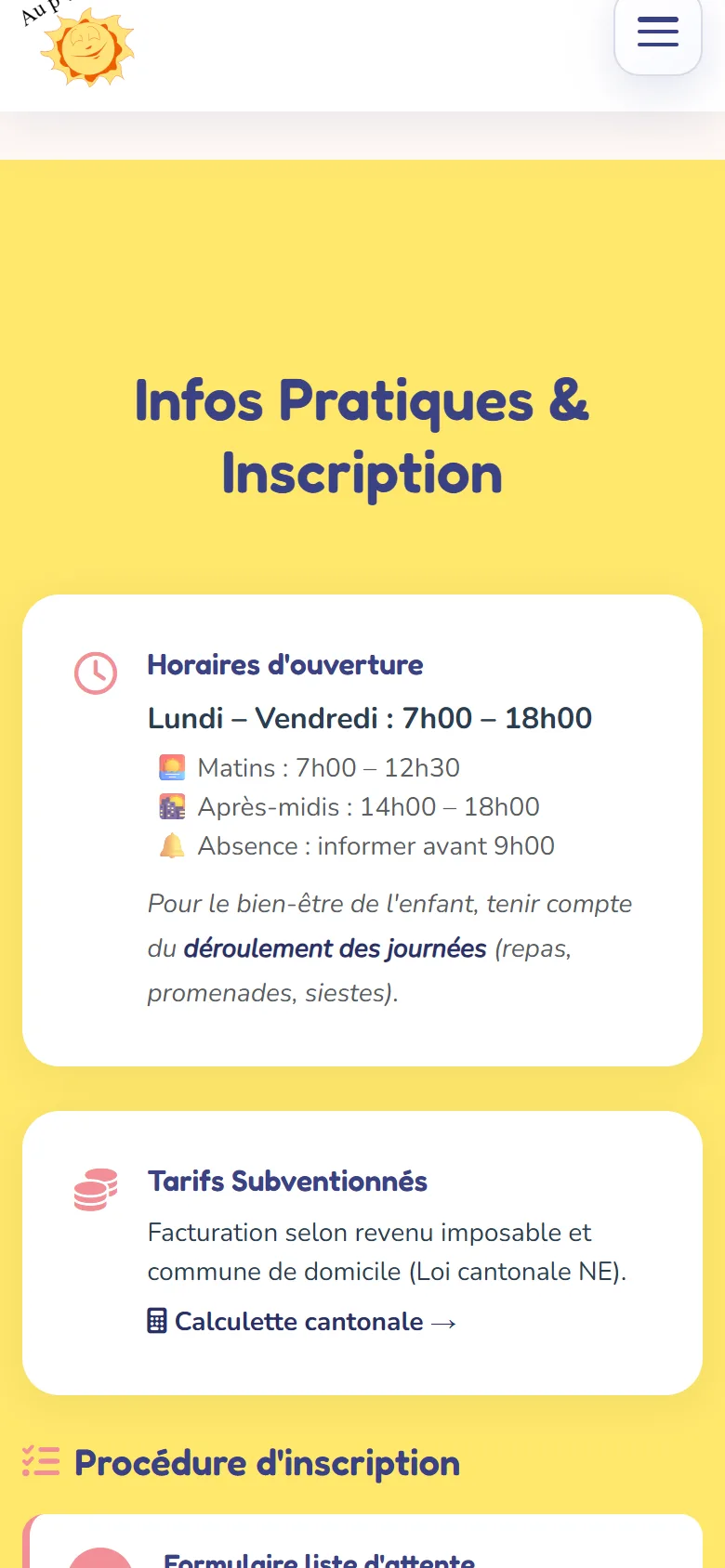 Infos pratiques et inscription sur mobile.