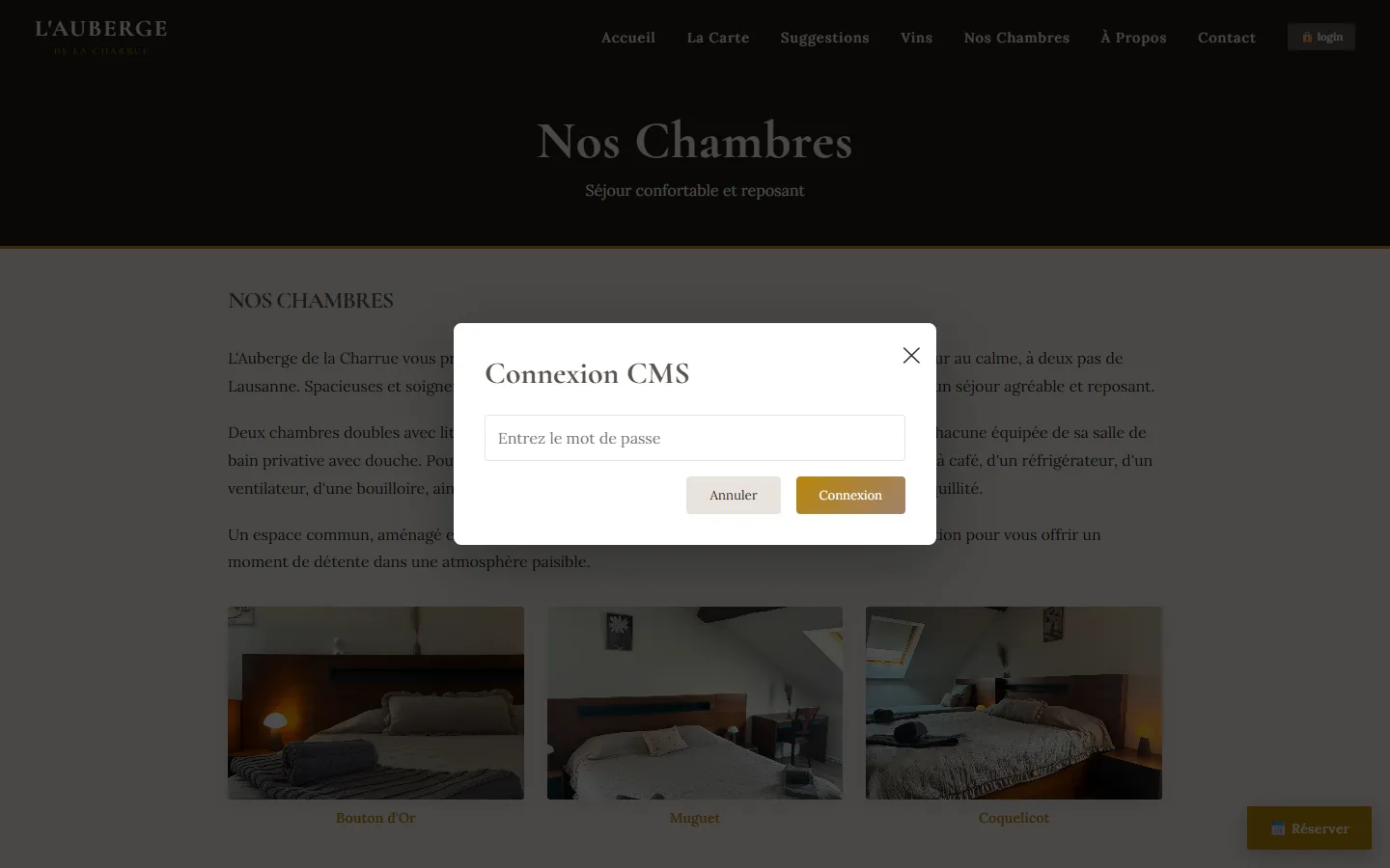 Fenêtre de connexion à l'espace d'administration, qui permet à l'équipe de modifier le contenu du site.