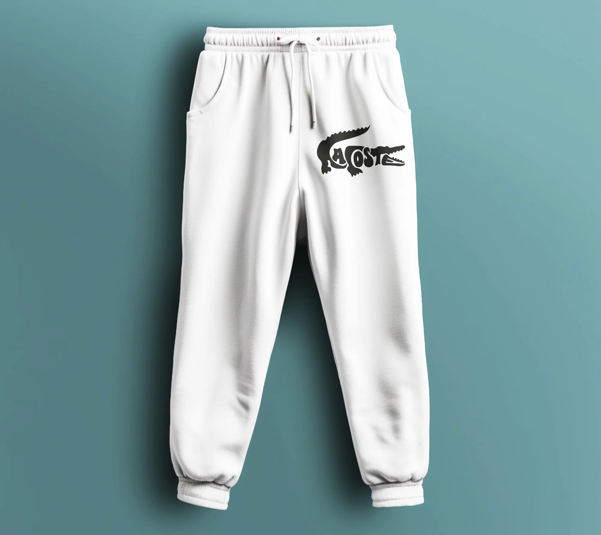 Mockup : pantalon de jogging blanc avec le logo en noir.